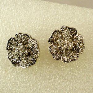 NEW Vintage Suzanne Somers Rose Flowers Cubic Zirconias Silver Earrings